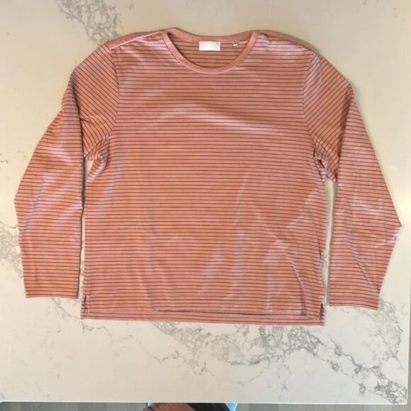 7 For All Mankind Salmon & Grey Striped Sweater - Size XL - Picture 2 of 5